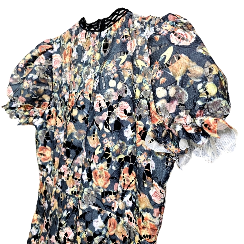 Nwot Boohoo Crochet Cutout Floral Lace Puff Sleeve Dress - Picture 7 of 17